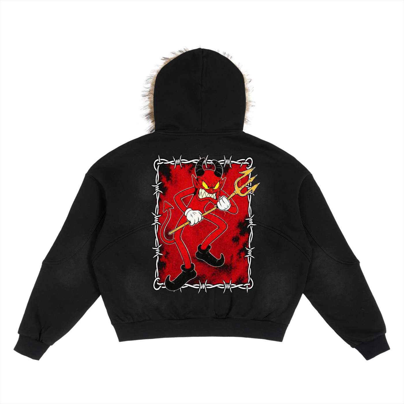 Cartoon Devil Detachable Fur Jacket