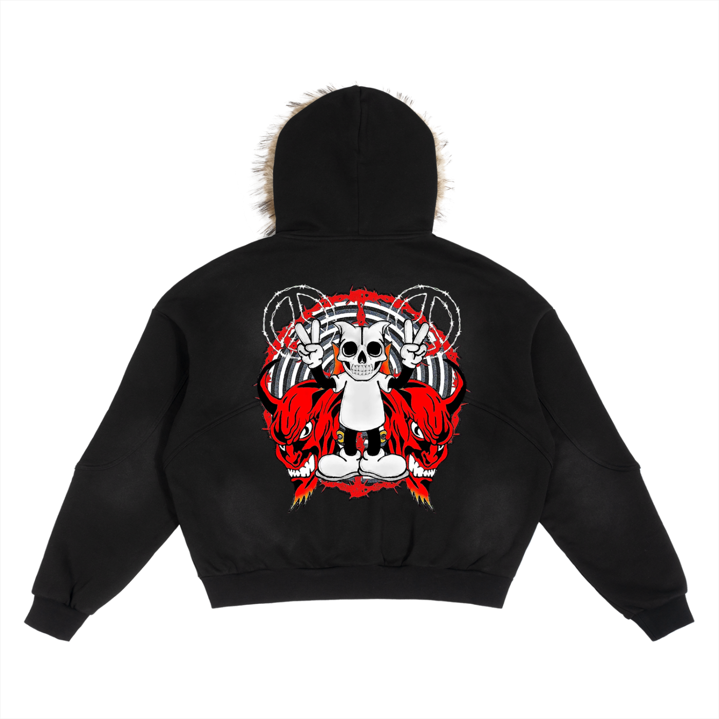 Deadly Skelly Detachable Fur Jacket