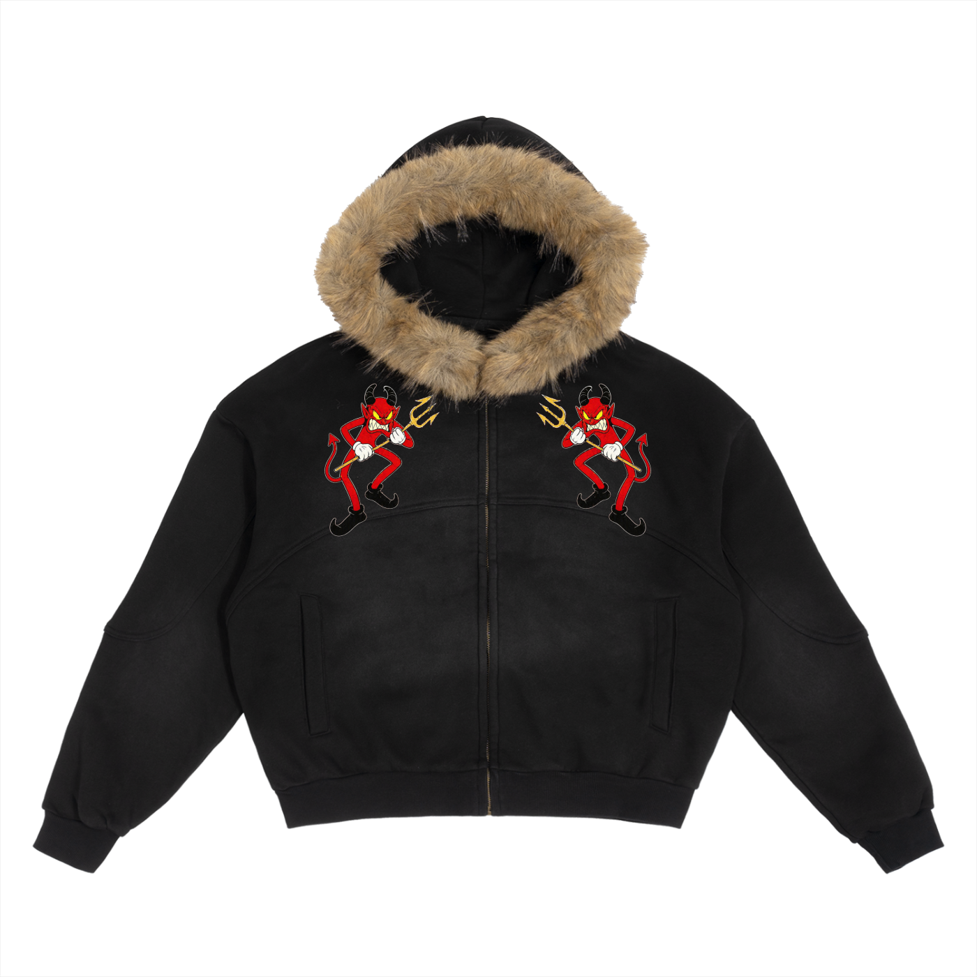 Cartoon Devil Detachable Fur Jacket