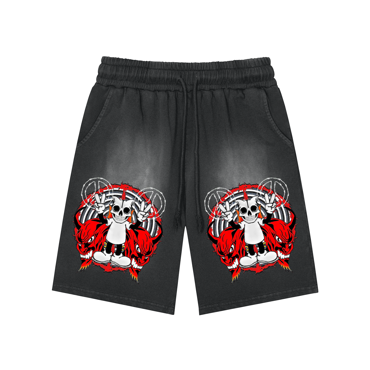 Deadly Skelly Monkey Washed Shorts