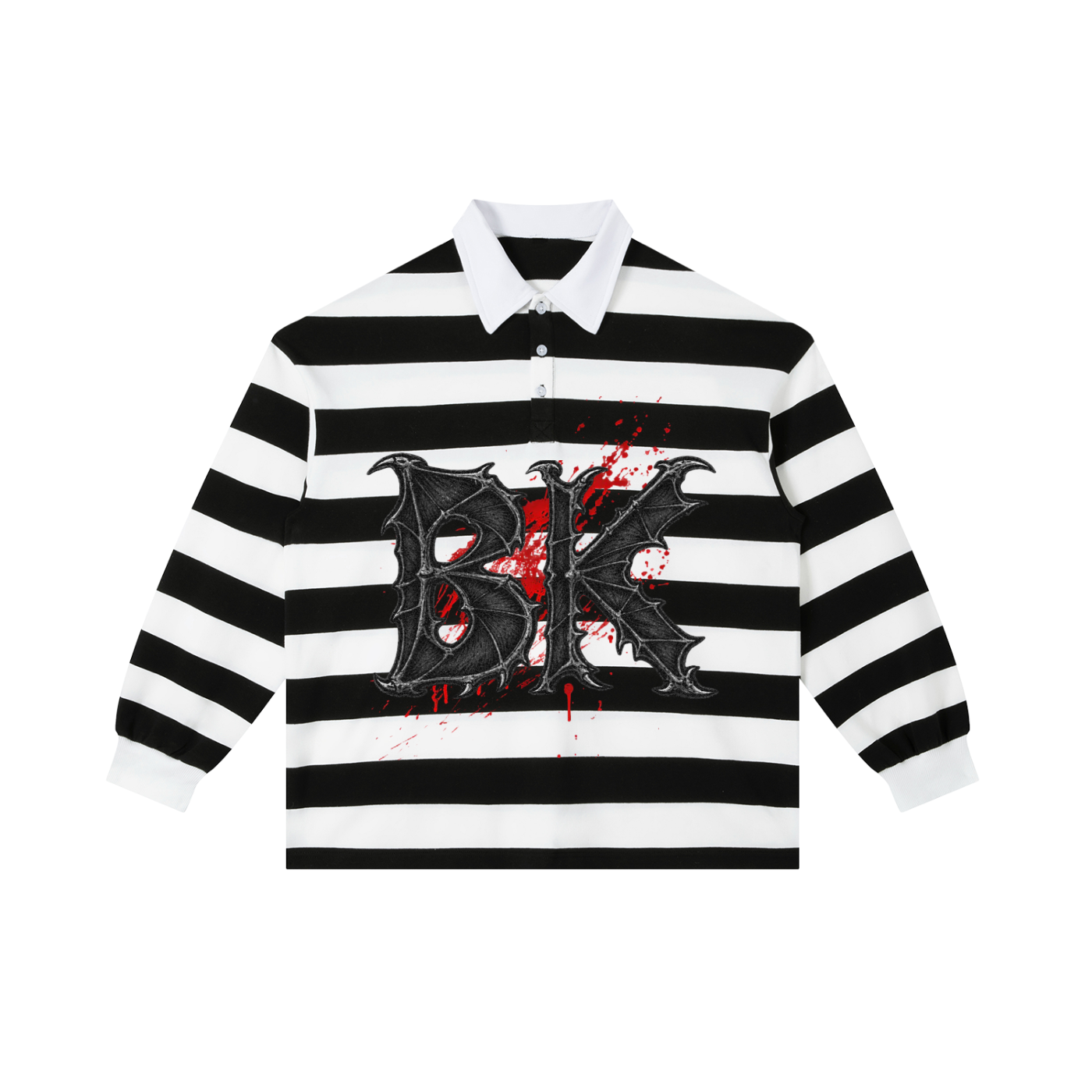 Blood Splattered Bat Wing Striped Polo Shirt