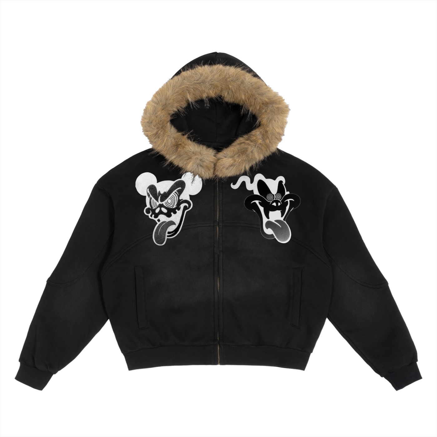 (LIMITED) Negative Cartoon Detachable Fur Jacket